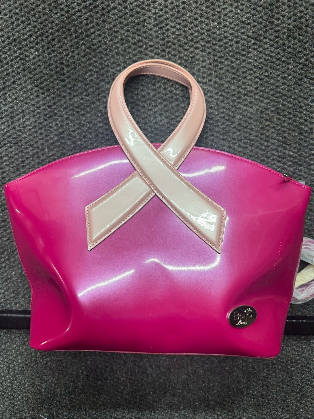 Beijo Hot Pink Patent Tote with Pale Pink Ribbon Handles